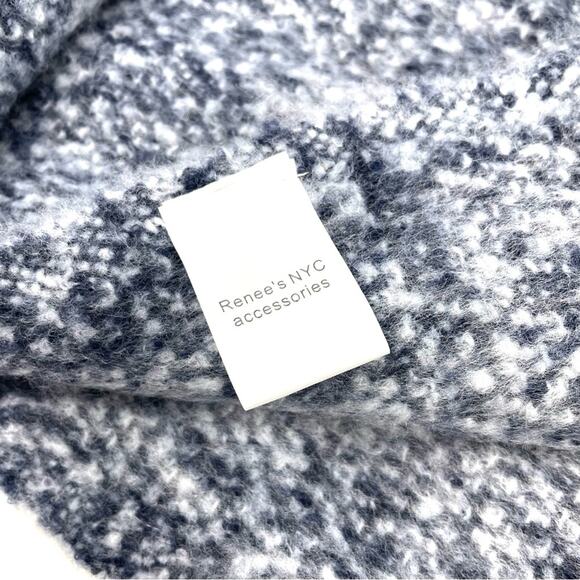 Renne's NYC Women's Soft Plush Scarf in Navy & White Rectangle Scarf w/ Fringe - Picture 6 of 7